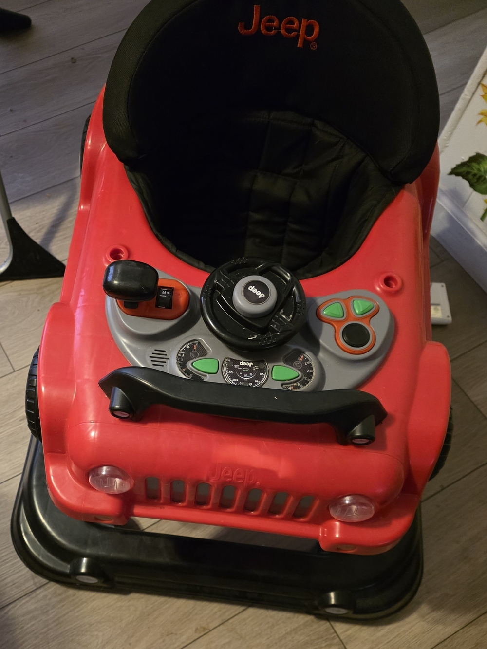 Jeep Red and Black Toddler Ride-On Walker with Interactive Controls
